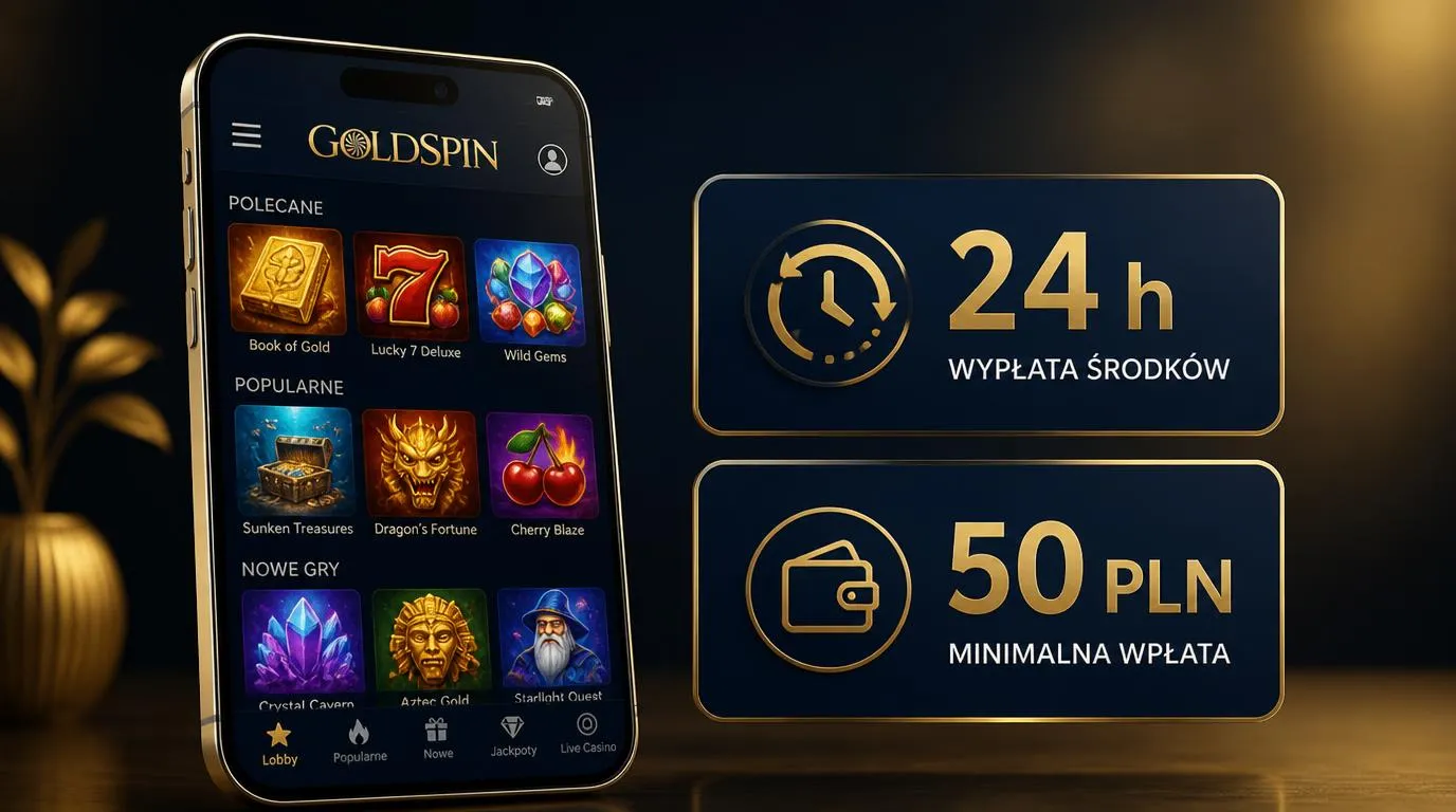 Telefon z katalogiem gier kasynowych obok kart z informacją o wypłacie w 24 godziny i depozycie 50 PLN